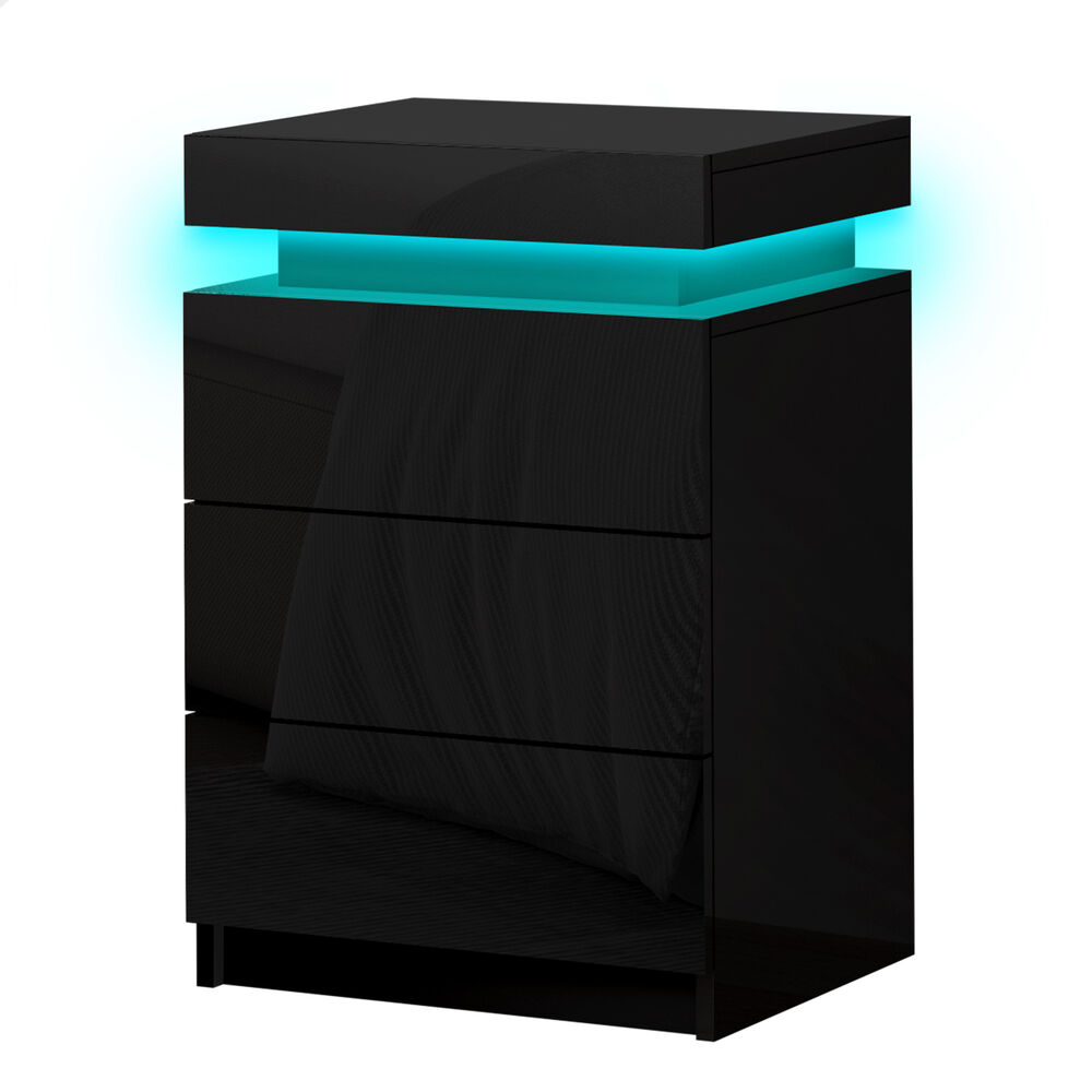 ALFORDSON Bedside Table RGB LED Nightstand 2/3 Drawers 4 Side High Gloss - Picture 78 of 111