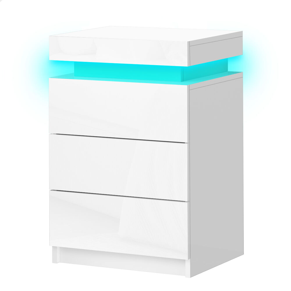 ALFORDSON Bedside Table RGB LED Nightstand 2/3 Drawers 4 Side High Gloss - Picture 89 of 111