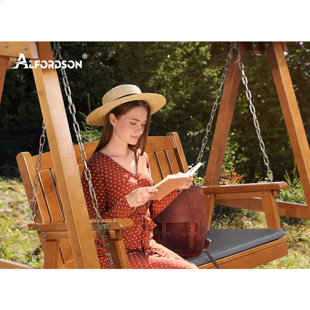 ALFORDSON Swing Chair Outdoor Furniture Wooden Garden Patio Bench Seat Canopy - Picture 30 of 54