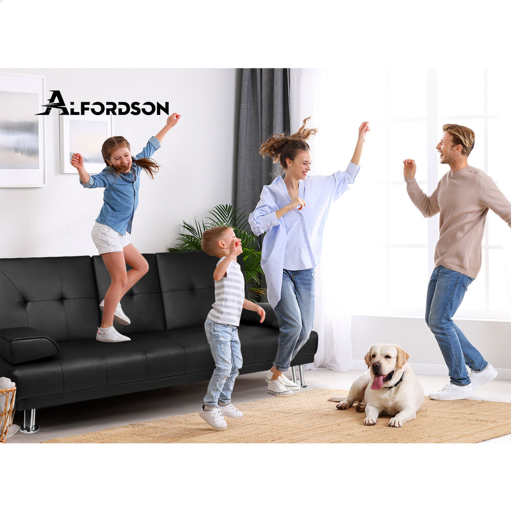 ALFORDSON Sofa Bed Lounge 3 Seater Futon Couch Beds Recliner Cup Holder - Picture 27 of 27