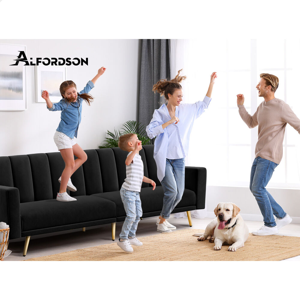 ALFORDSON Sofa Bed Futon Couch 3 Seater Lounge Chair Convertible Velvet - Picture 27 of 39