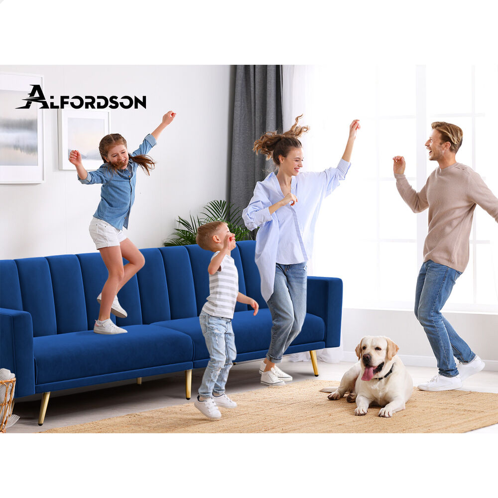 ALFORDSON Sofa Bed Futon Couch 3 Seater Lounge Chair Convertible Velvet - Picture 15 of 39