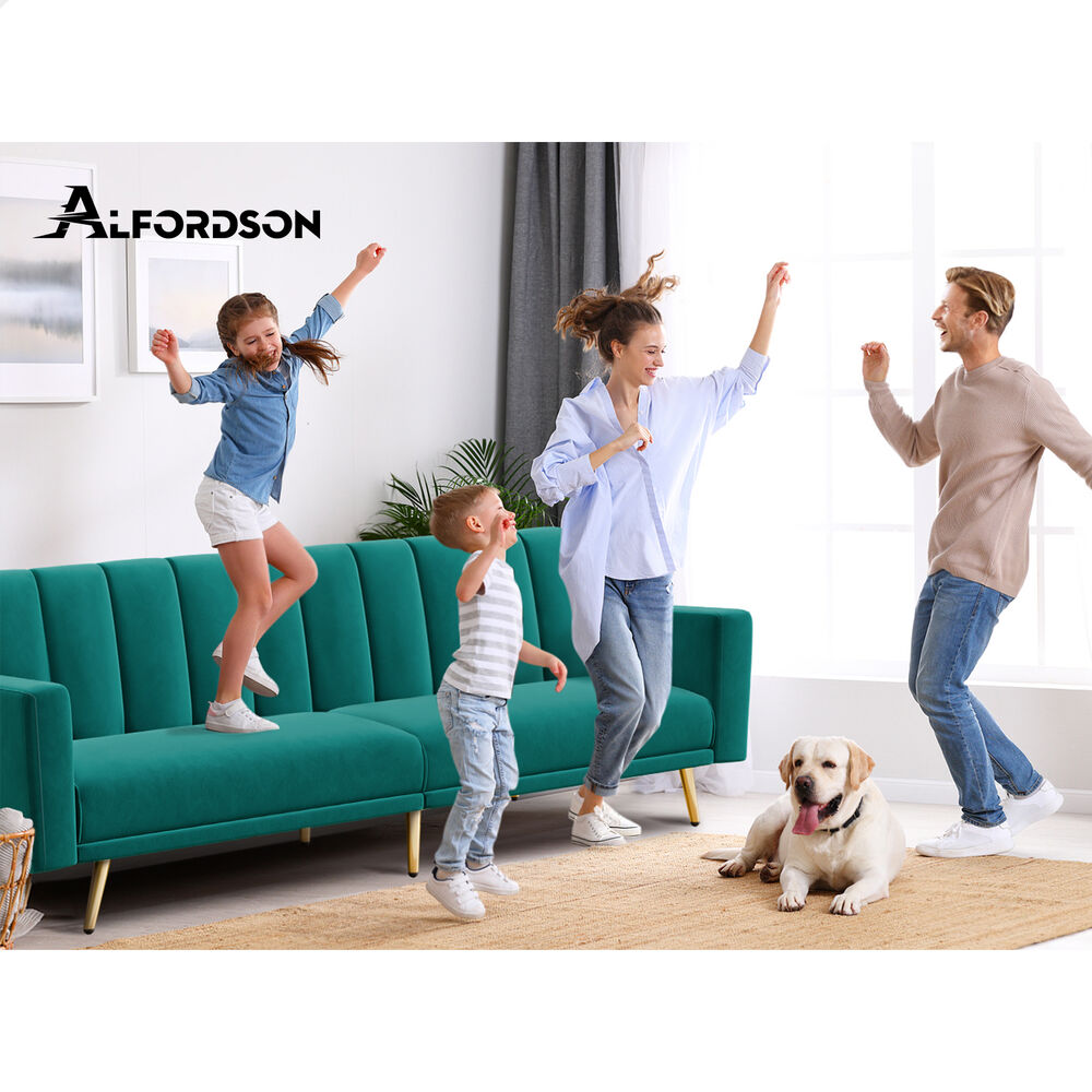 ALFORDSON Sofa Bed Futon Couch 3 Seater Lounge Chair Convertible Velvet - Picture 39 of 39