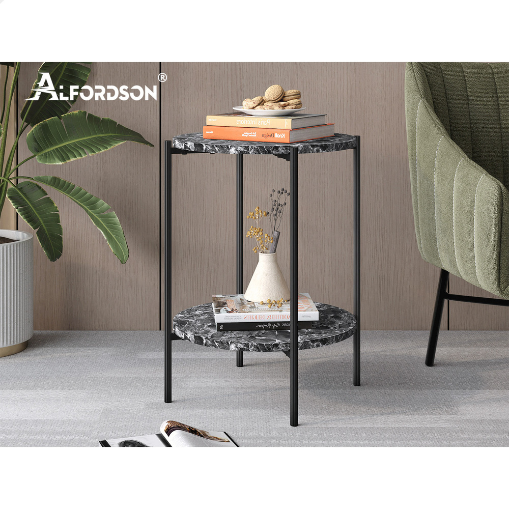 ALFORDSON Side Table Bedside Table Sofa End Nightstand Marble 2-tier Shelf - Picture 16 of 40