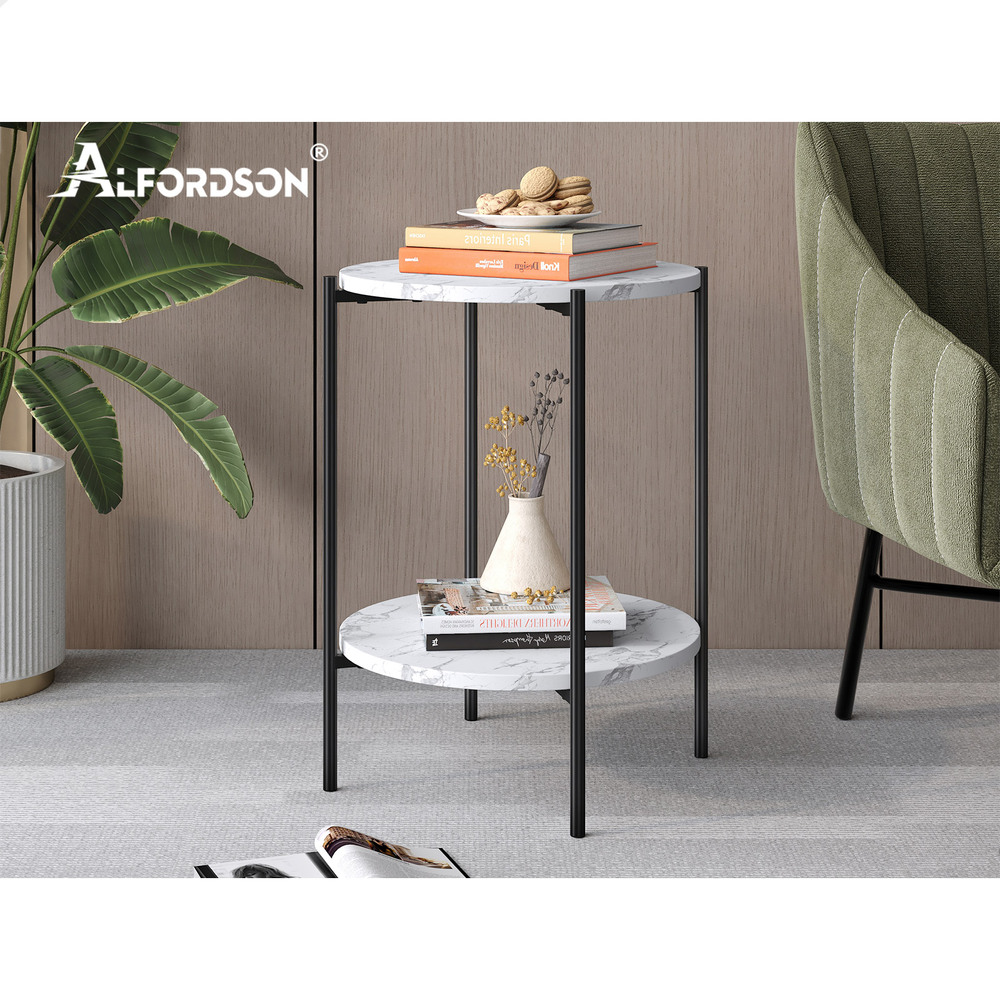 ALFORDSON Side Table Bedside Table Sofa End Nightstand Marble 2-tier Shelf - Picture 28 of 40