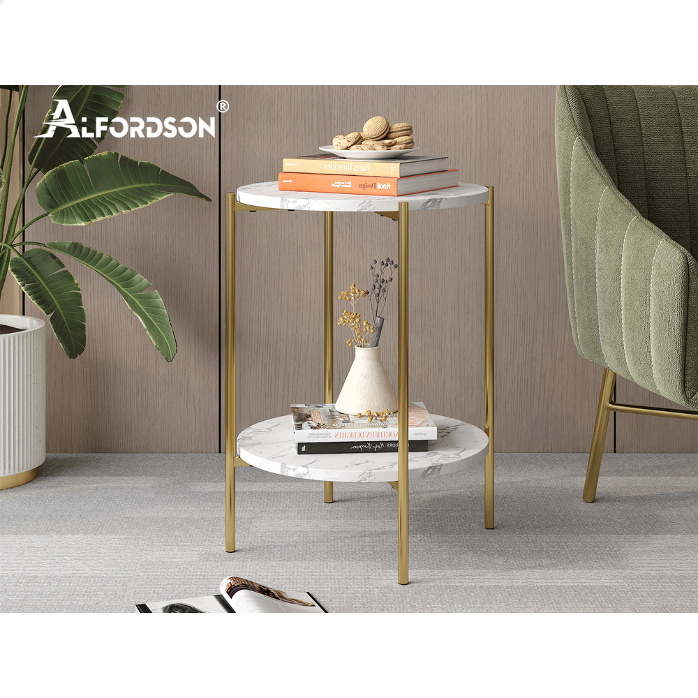 ALFORDSON Side Table Bedside Table Sofa End Nightstand Marble 2-tier Shelf - Picture 40 of 40