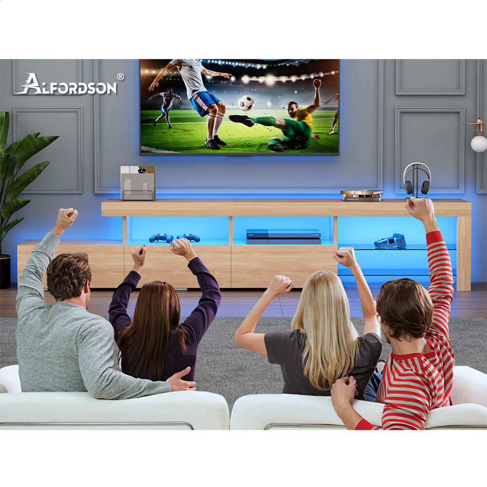 ALFORDSON Entertainment Unit 220cm TV Cabinet Stand LED Lights Gloss Storage - Picture 36 of 48