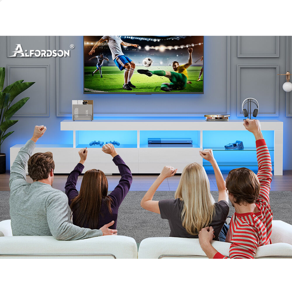 ALFORDSON Entertainment Unit 220cm TV Cabinet Stand LED Lights Gloss Storage - Picture 48 of 48