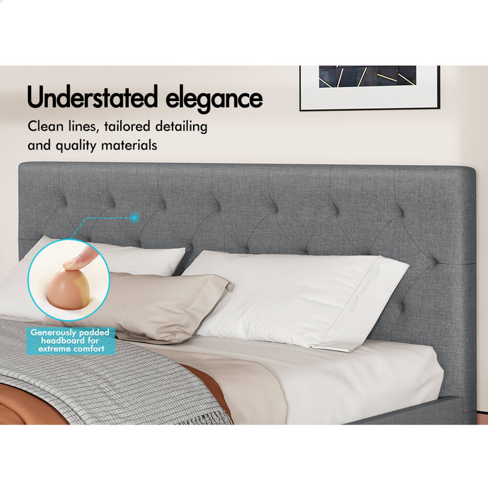 ALFORDSON Bed Frame Queen Double King Single Wooden Base Platform Grey Fabric - Picture 41 of 62