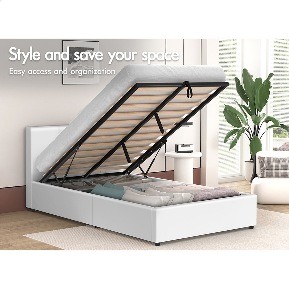 ALFORDSON Bed Frame Queen Double King Single Gas Lift Storage Base White Leather - Picture 29 of 62