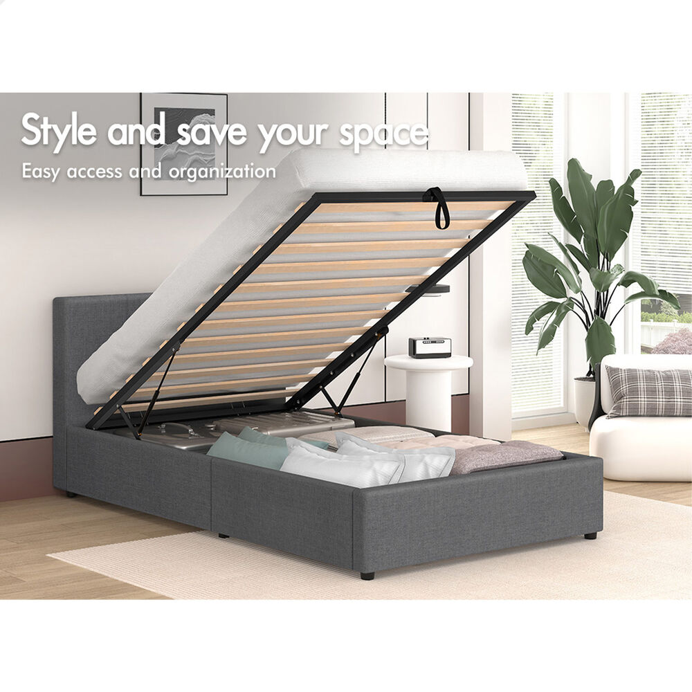 ALFORDSON Bed Frame Double Queen King RGB LED Gas Lift Storage Base Leather - Picture 281 of 1,903