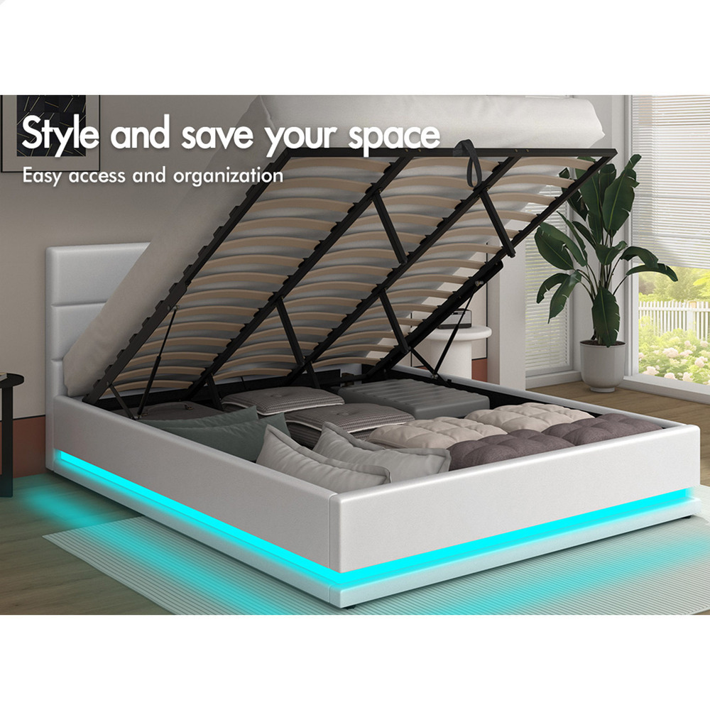 ALFORDSON Bed Frame Double Queen King RGB LED Gas Lift Storage Base Leather - Picture 365 of 1,903
