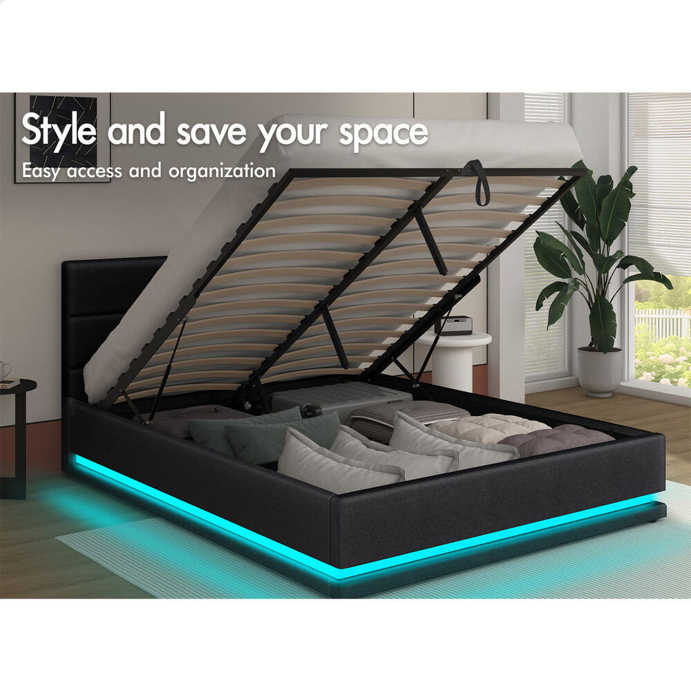 ALFORDSON Bed Frame Double Queen King RGB LED Gas Lift Storage Base Leather - Picture 425 of 1,903
