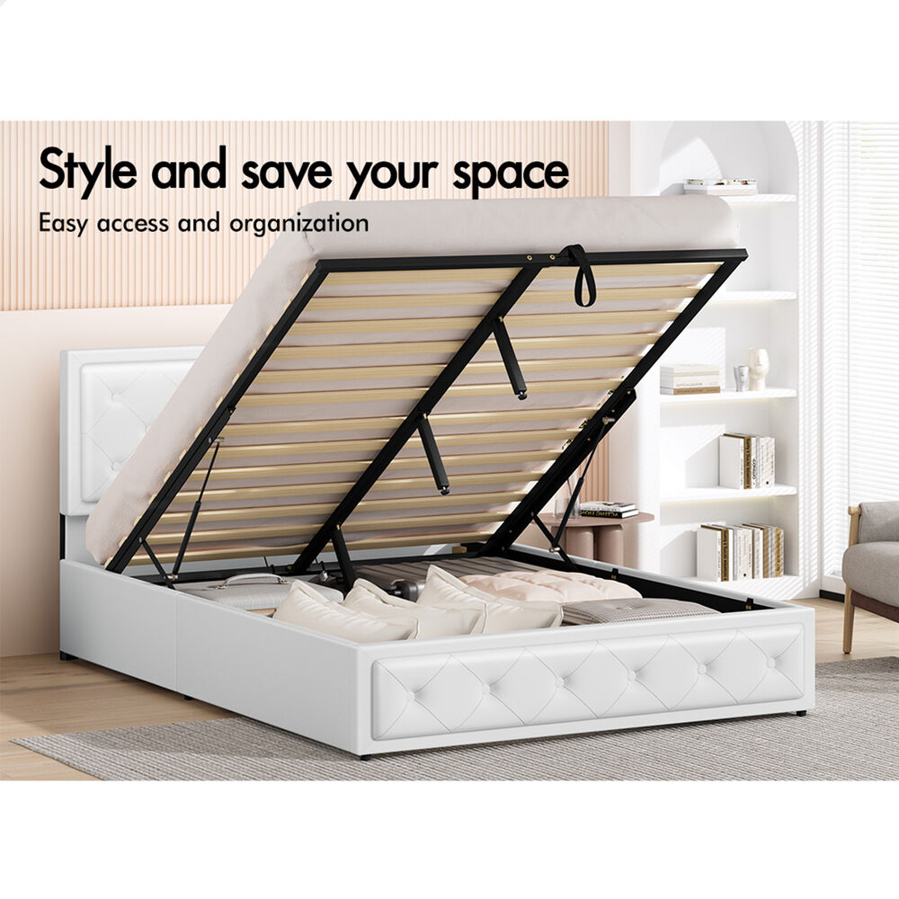 ALFORDSON Bed Frame Double Queen King RGB LED Gas Lift Storage Base Leather - Picture 509 of 1,903