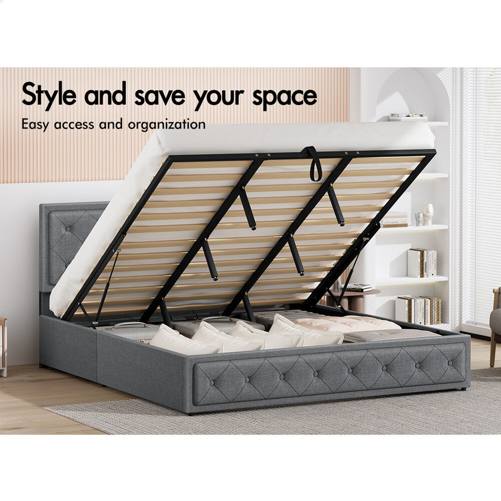 ALFORDSON Bed Frame Double Queen King RGB LED Gas Lift Storage Base Leather - Picture 533 of 1,903