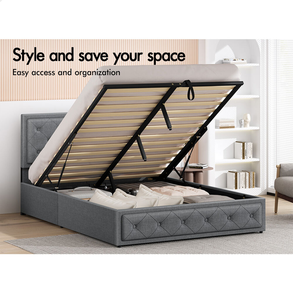 ALFORDSON Bed Frame Double Queen King RGB LED Gas Lift Storage Base Leather - Picture 605 of 1,903
