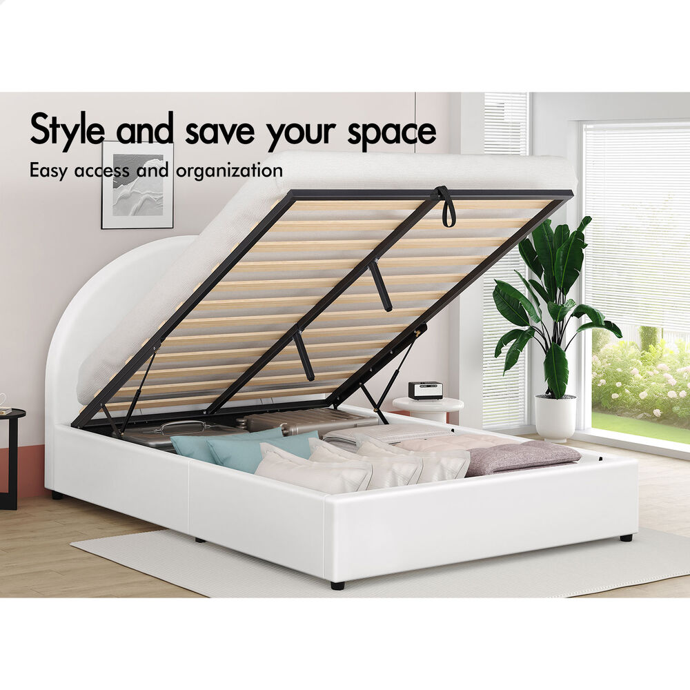 ALFORDSON Bed Frame Queen Double King Single Gas Lift-up Storage Leather Boucle - Picture 186 of 239