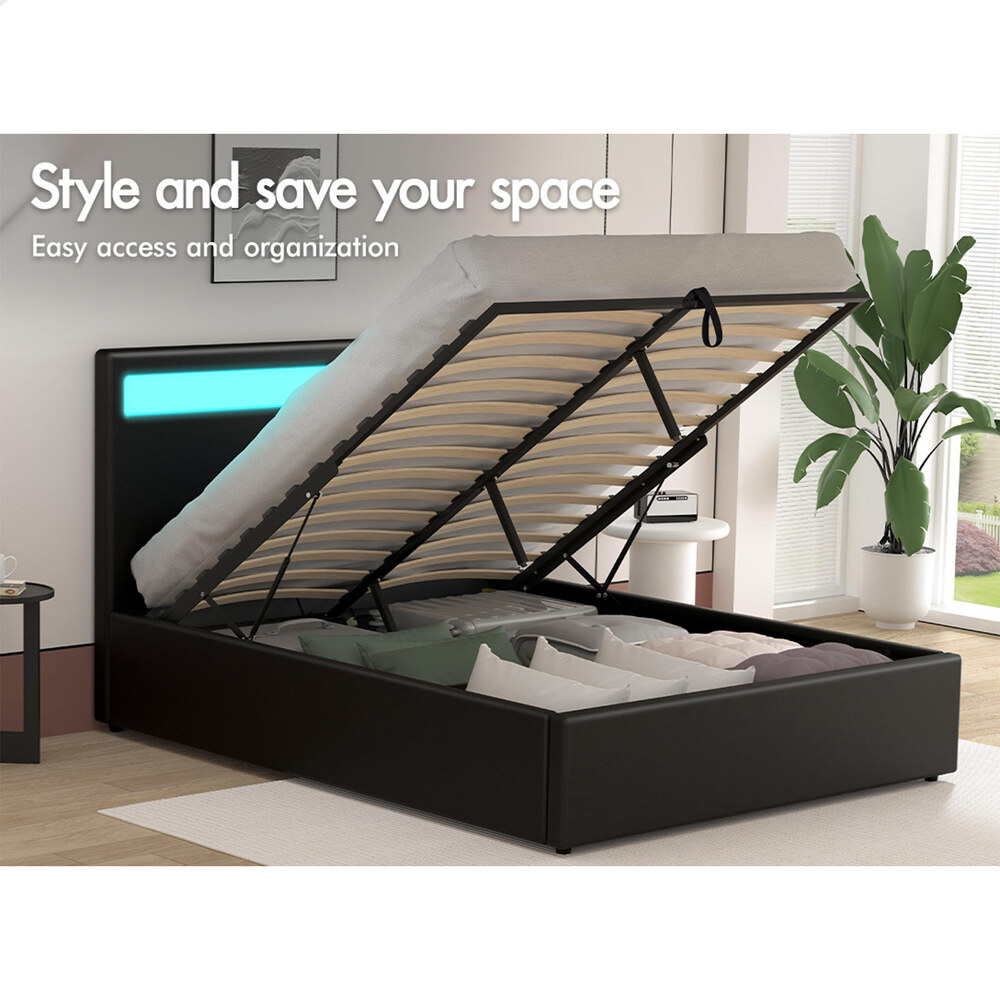 ALFORDSON Bed Frame Double Queen King RGB LED Gas Lift Storage Base - Picture 28 of 145