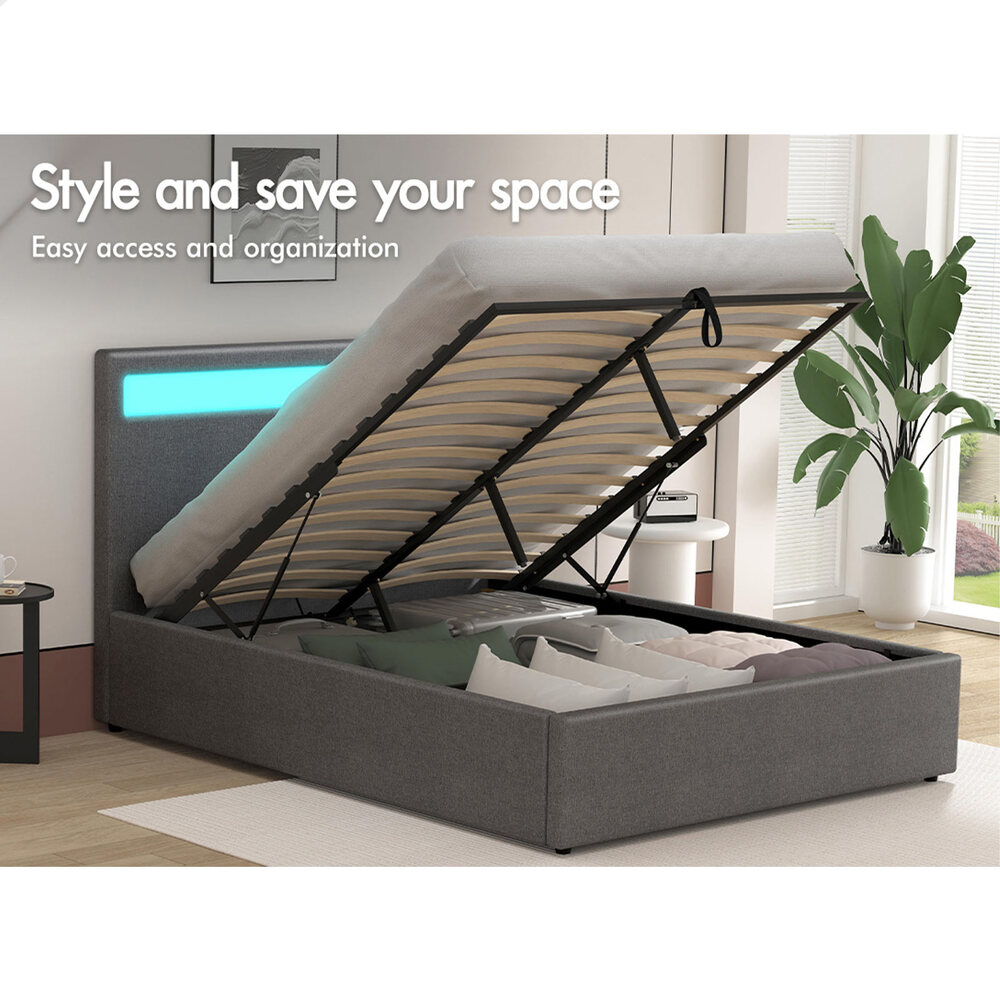 ALFORDSON Bed Frame Double Queen King RGB LED Gas Lift Storage Base - Picture 16 of 145