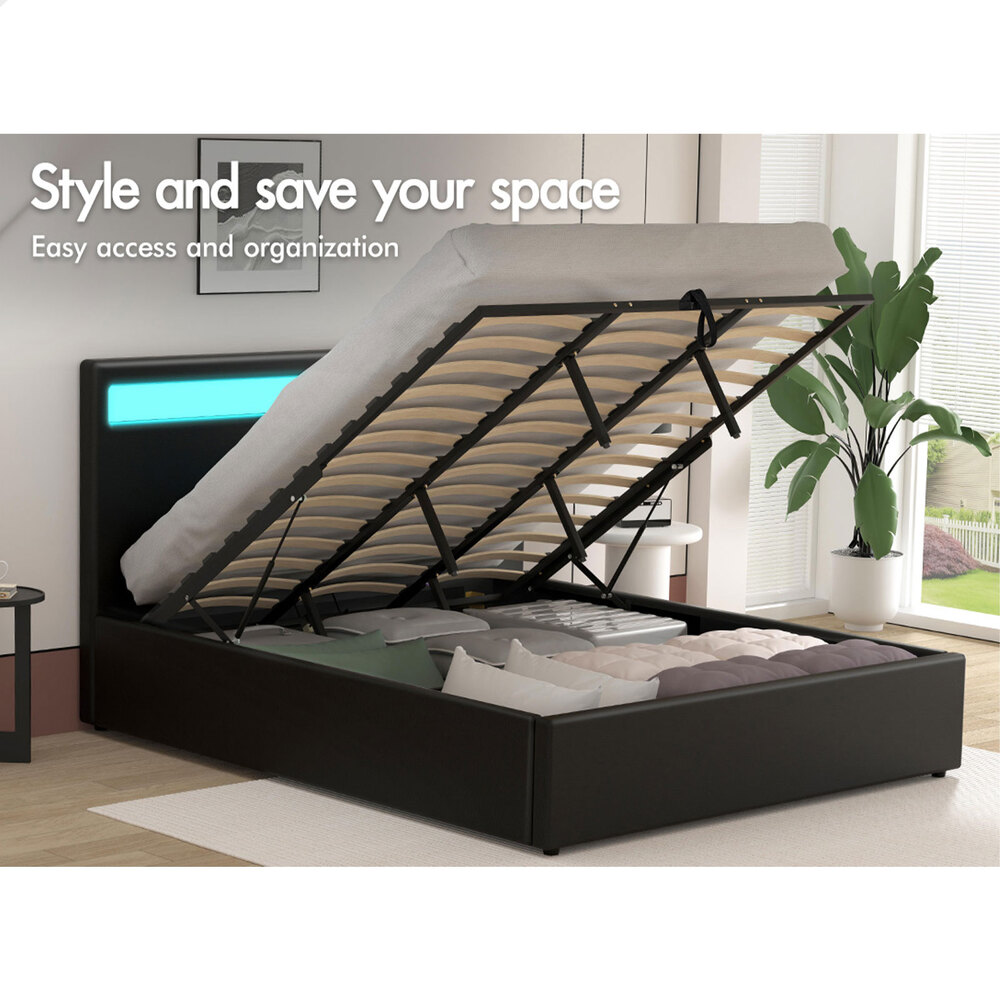 ALFORDSON Bed Frame Double Queen King RGB LED Gas Lift Storage Base - Picture 76 of 145
