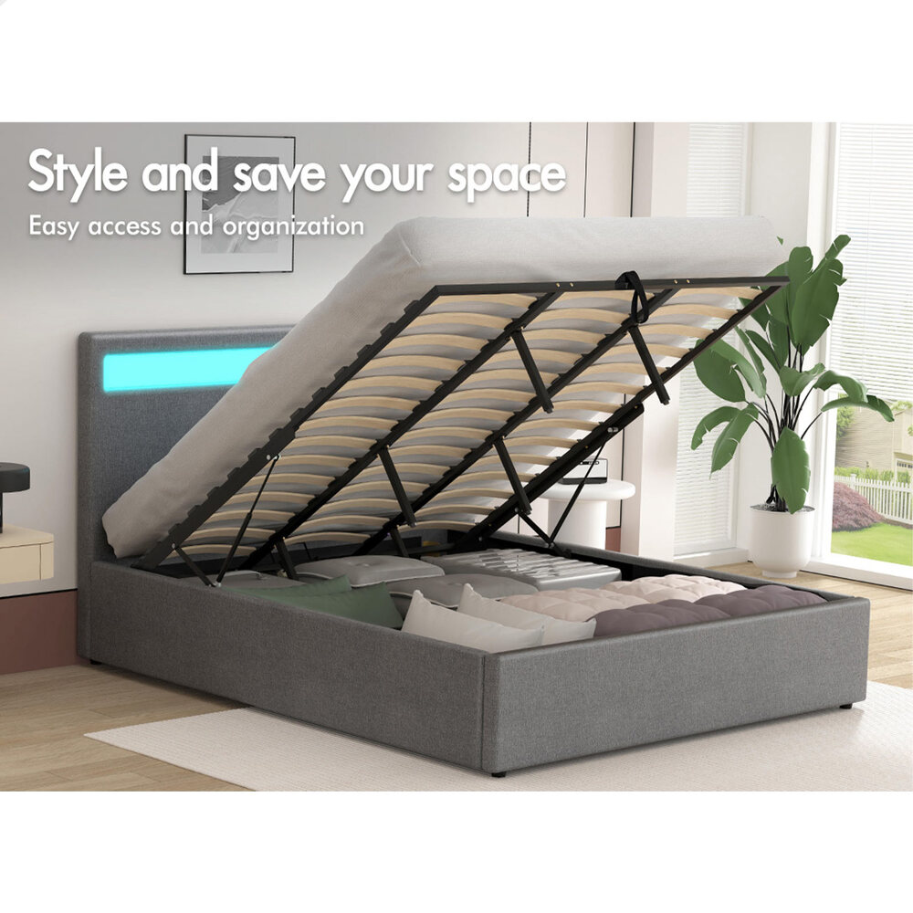 ALFORDSON Bed Frame Double Queen King RGB LED Gas Lift Storage Base - Picture 64 of 145