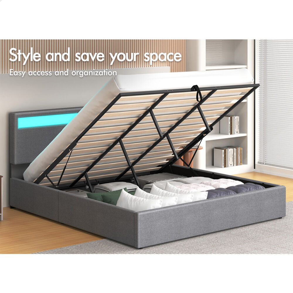 ALFORDSON Bed Frame Double Queen King RGB LED Gas Lift Storage Base Leather - Picture 968 of 1,903