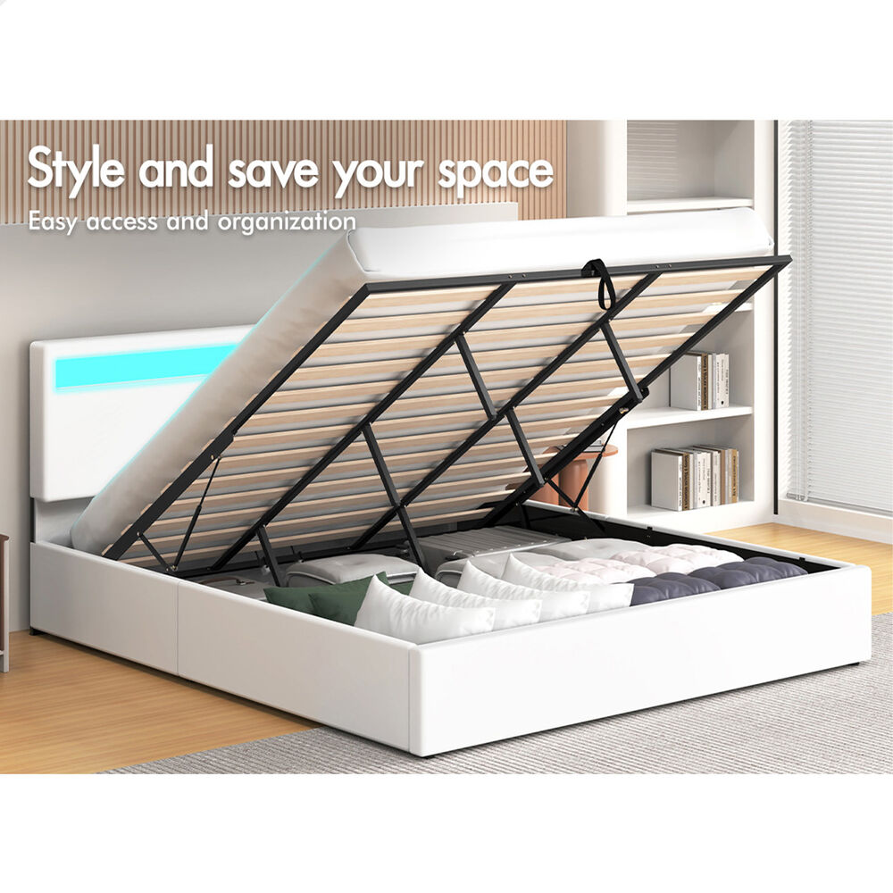 ALFORDSON Bed Frame Double Queen King RGB LED Gas Lift Storage Base Leather - Picture 980 of 1,903