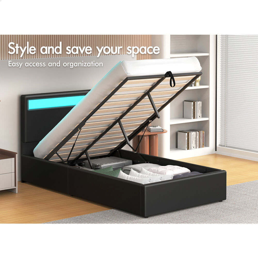 ALFORDSON Bed Frame Double Queen King RGB LED Gas Lift Storage Base Leather - Picture 992 of 1,903