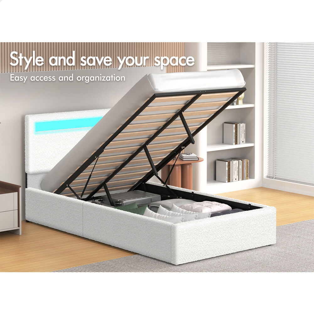ALFORDSON Bed Frame Double Queen King RGB LED Gas Lift Storage Base Leather - Picture 1,003 of 1,903