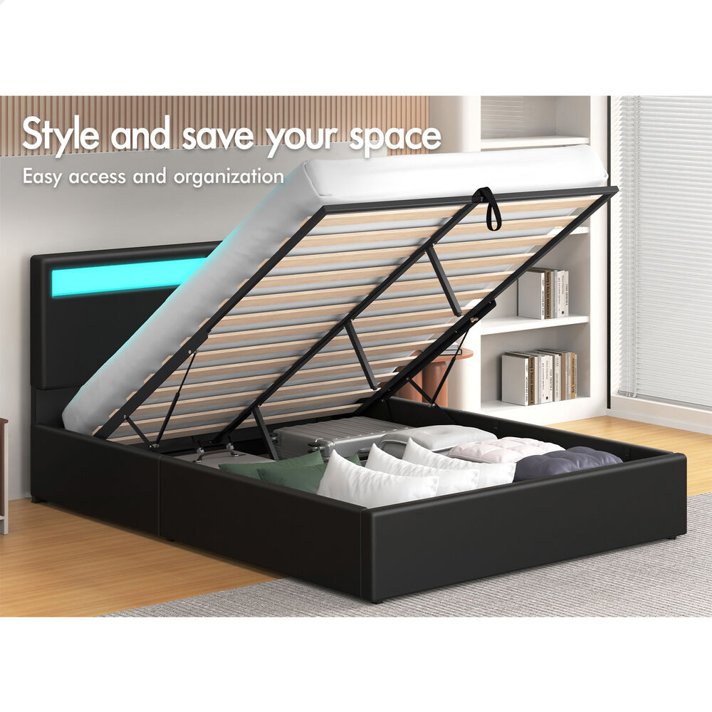 ALFORDSON Bed Frame Double Queen King RGB LED Gas Lift Storage Base Leather - Picture 1,036 of 1,903