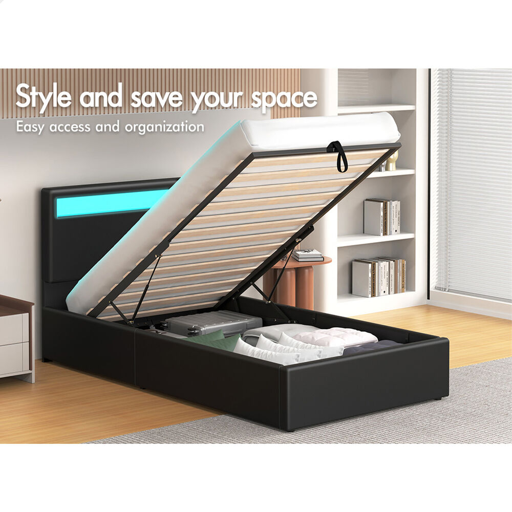ALFORDSON Bed Frame Double Queen King RGB LED Gas Lift Storage Base Leather - Picture 1,084 of 1,903