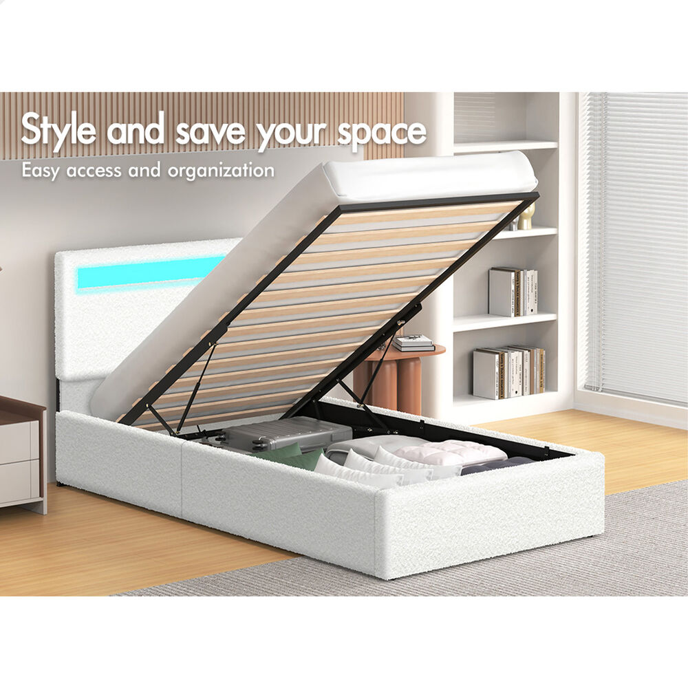 ALFORDSON Bed Frame Double Queen King RGB LED Gas Lift Storage Base Leather - Picture 1,095 of 1,903