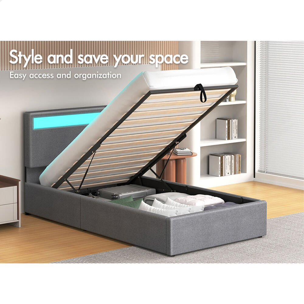 ALFORDSON Bed Frame Double Queen King RGB LED Gas Lift Storage Base Leather - Picture 1,106 of 1,903
