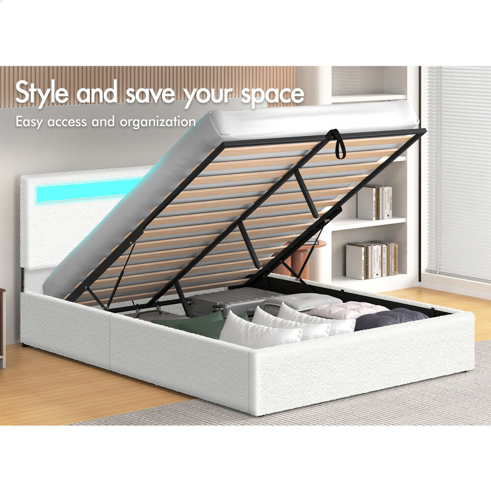 ALFORDSON Bed Frame Double Queen King Single RGB LED Gas Lift Storage Base - Picture 8 of 225
