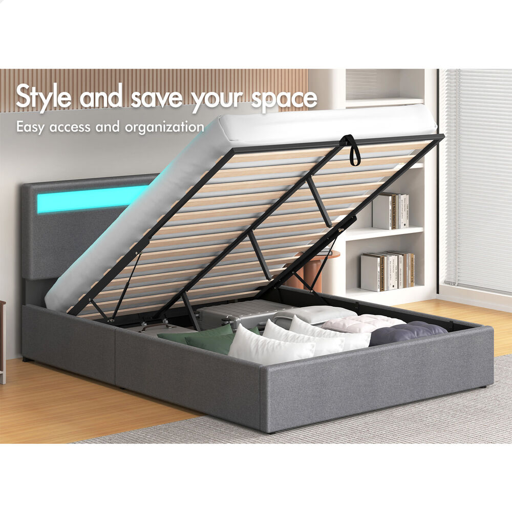 ALFORDSON Bed Frame Double Queen King Single RGB LED Gas Lift Storage Base - Picture 19 of 225