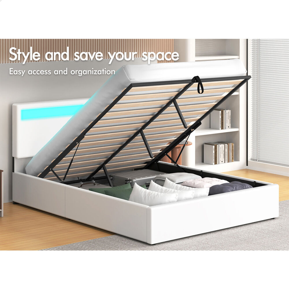 ALFORDSON Bed Frame Double Queen King Single RGB LED Gas Lift Storage Base - Picture 41 of 225