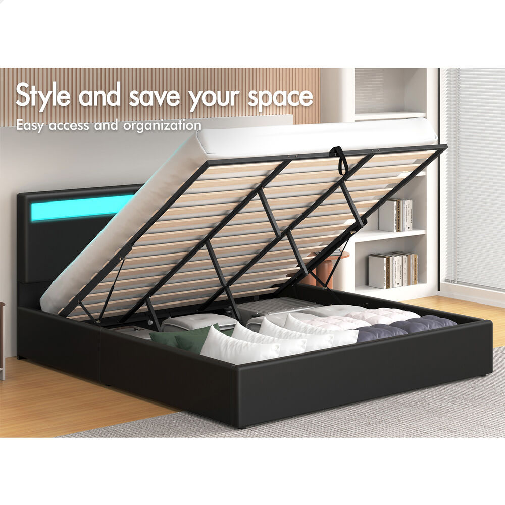 ALFORDSON Bed Frame Double Queen King Single RGB LED Gas Lift Storage Base - Picture 74 of 225