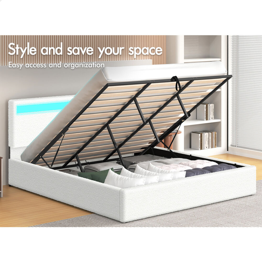 ALFORDSON Bed Frame Double Queen King Single RGB LED Gas Lift Storage Base - Picture 52 of 225