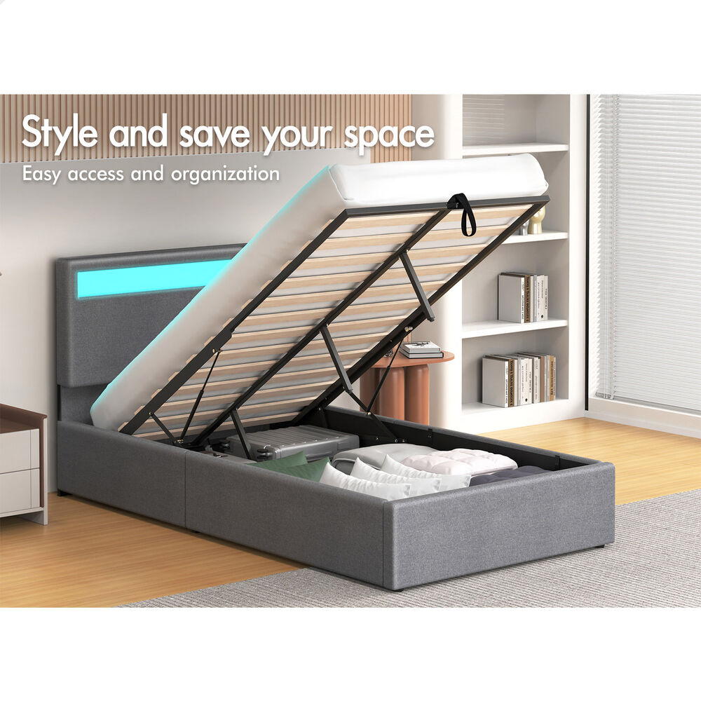 ALFORDSON Bed Frame Double Queen King Single RGB LED Gas Lift Storage Base - Picture 107 of 225