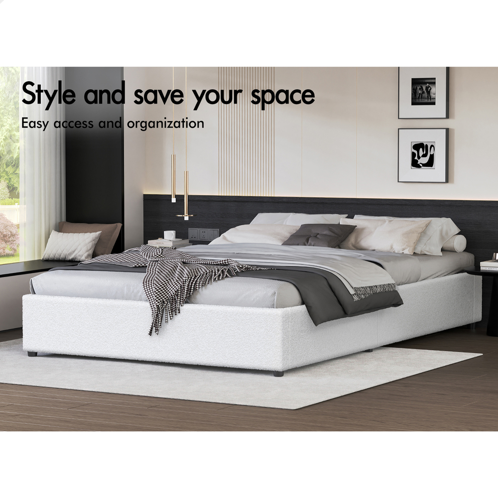 ALFORDSON Bed Frame Queen Double King Single Gas Lift Storage Fabric Boucle - Picture 76 of 361