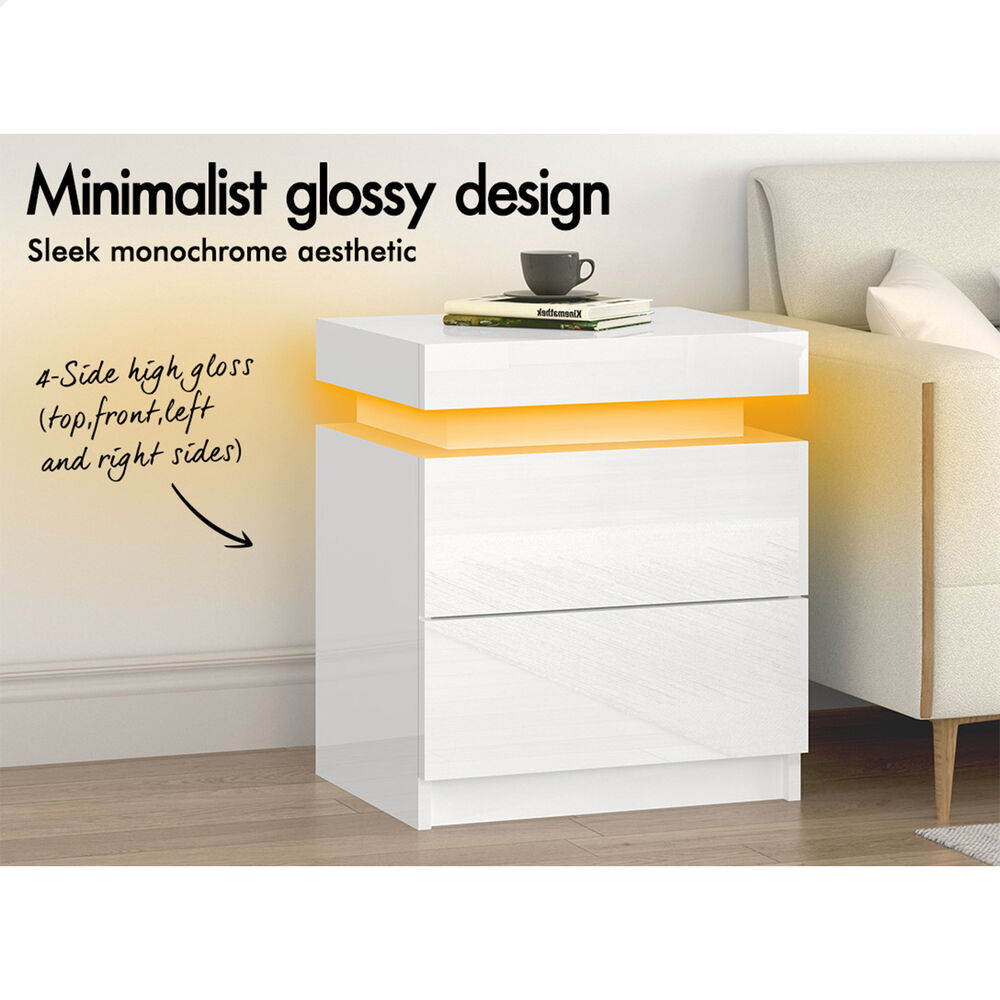 ALFORDSON Bedside Table RGB LED Nightstand 2/3 Drawers 4 Side High Gloss - Picture 59 of 111