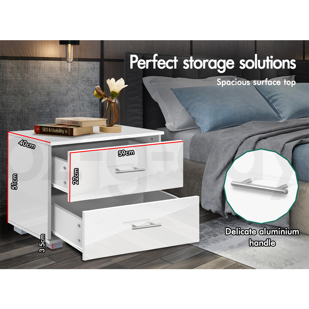 ALFORDSON Bedside Table RGB LED Nightstand 1/2/3 Drawers Side Table Storage - Picture 135 of 521
