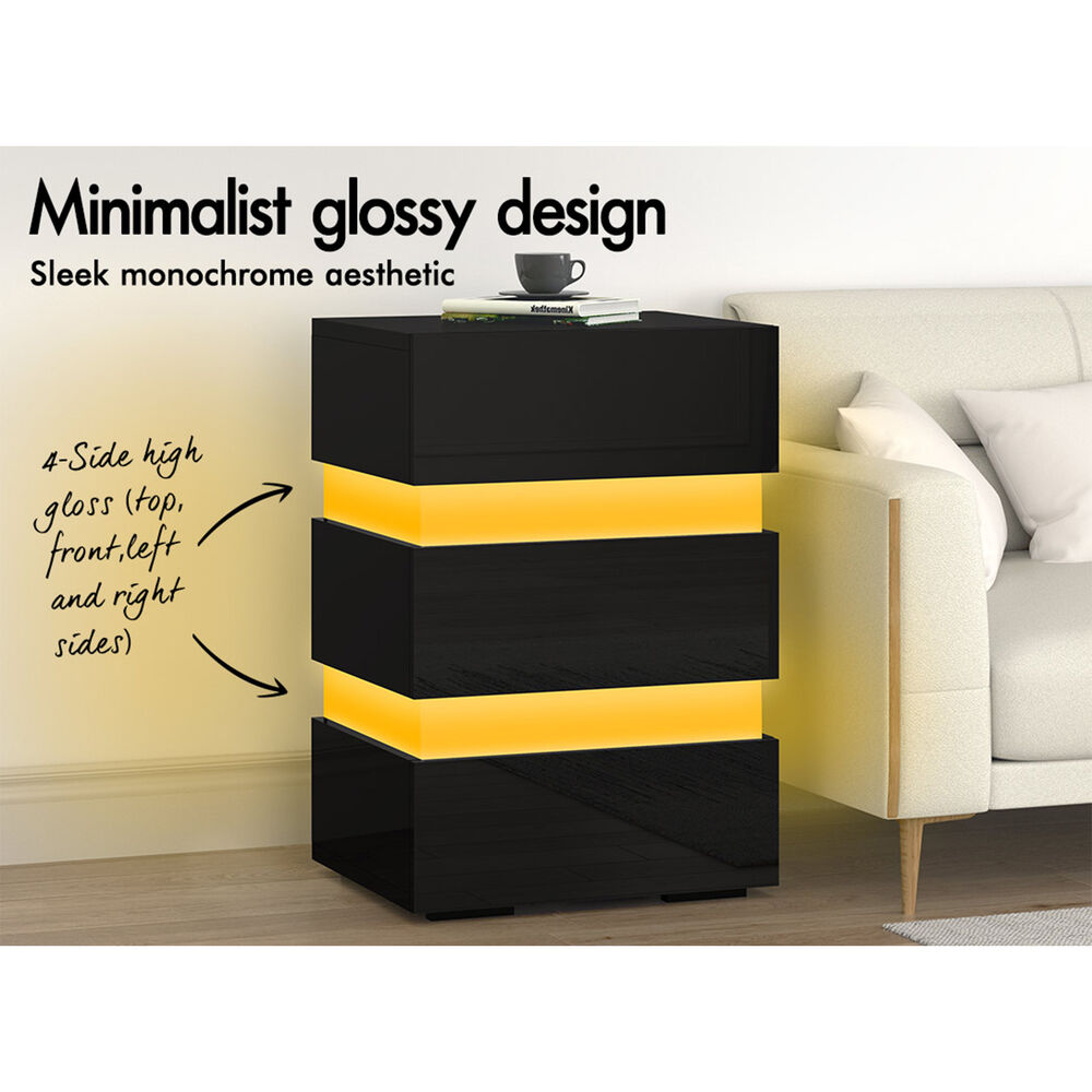 ALFORDSON Bedside Table RGB LED Nightstand 1/2/3 Drawers Side Table Storage - Picture 324 of 521