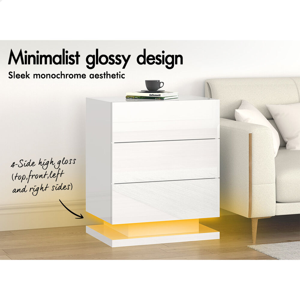 ALFORDSON Bedside Table RGB LED Nightstand 2/3 Drawers 4 Side High Gloss - Picture 103 of 111