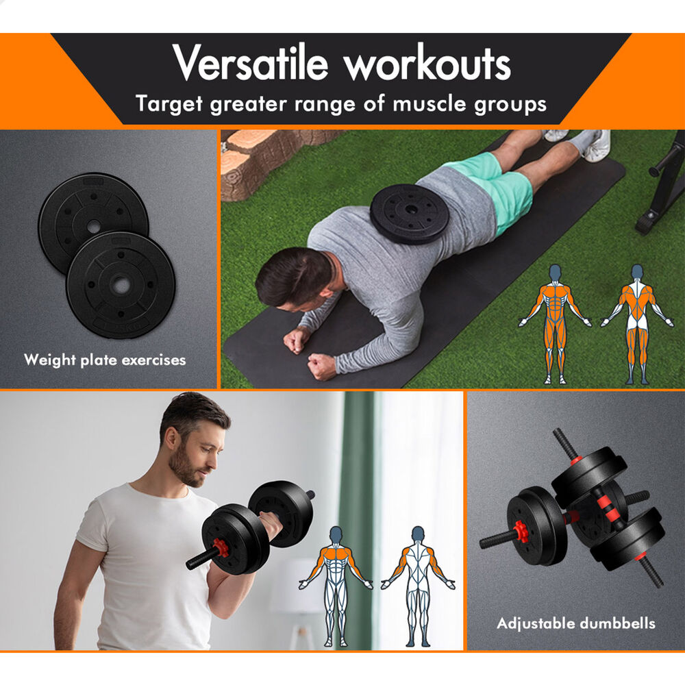 BLACK LORD 20kg 40kg Dumbbell Set Adjustable Barbell Kettlebell Home Gym Fitness - Picture 4 of 63