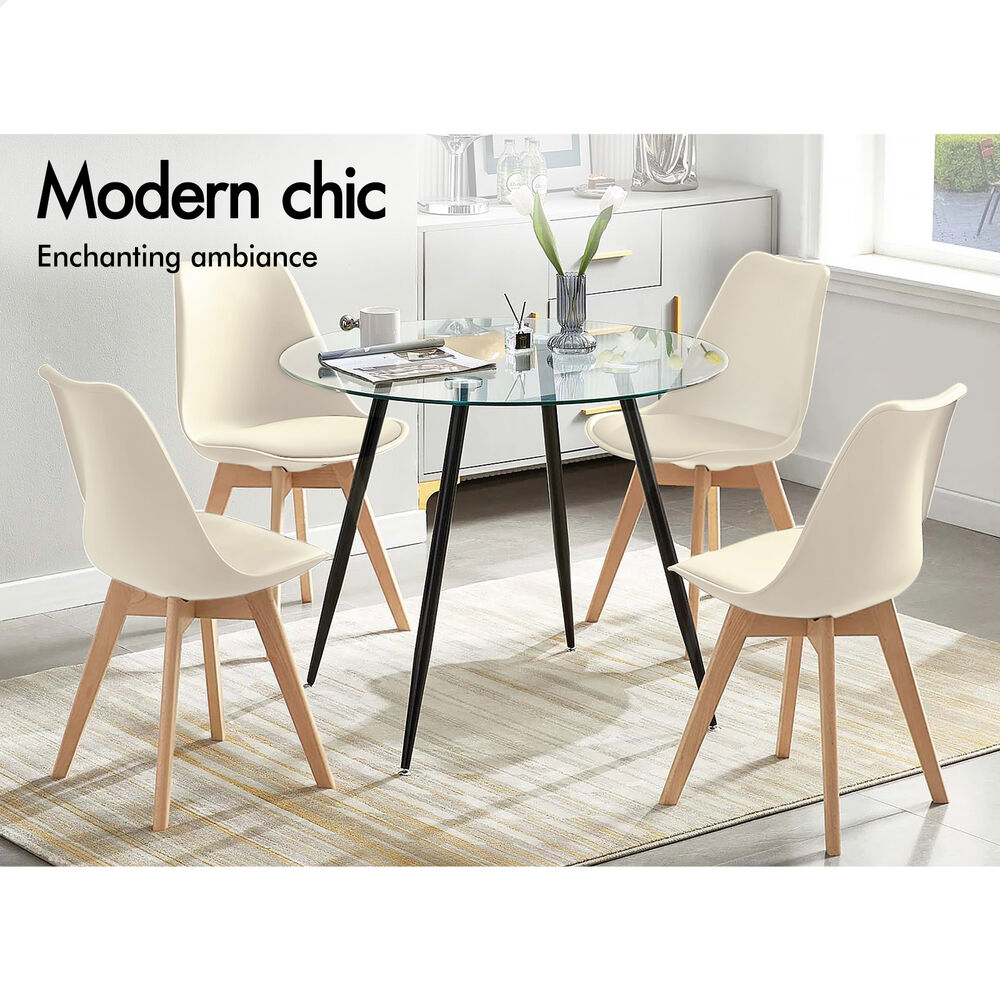 ALFORDSON 4x Dining Chairs Padding Retro PU Leather Kitchen Lounge Cafe Wooden - Picture 16 of 82