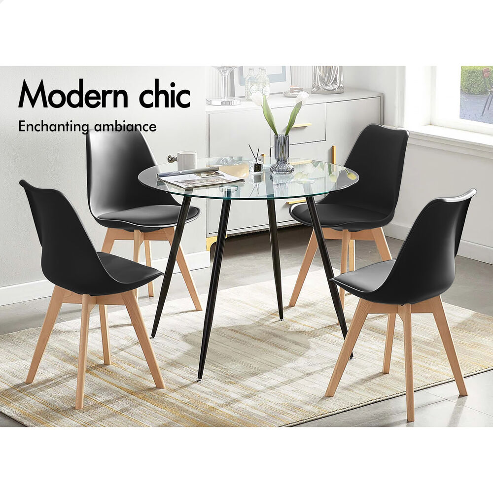 ALFORDSON 4x Dining Chairs Padding Retro PU Leather Kitchen Lounge Cafe Wooden - Picture 27 of 82