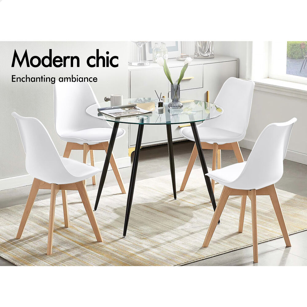 ALFORDSON 4x Dining Chairs Padding Retro PU Leather Kitchen Lounge Cafe Wooden - Picture 62 of 82