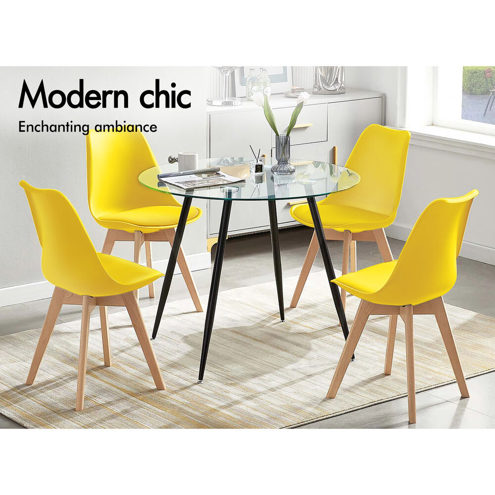 ALFORDSON 4x Dining Chairs Padding Retro PU Leather Kitchen Lounge Cafe Wooden - Picture 73 of 82