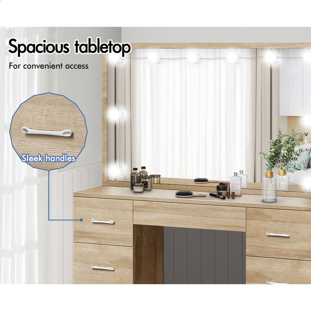 ALFORDSON Dressing Table Stool Set Makeup Mirror Storage Vanity Desk LED Bulbs - Picture 395 of 520